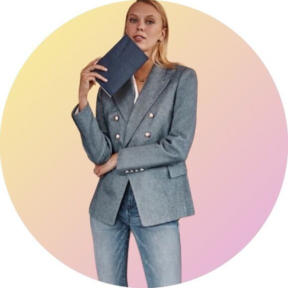 WHITE HOUSE BLACK MARKET WHBM DENIM Blue Tweed STUDIO BLAZER 10 L New NWT - Picture 1 of 16